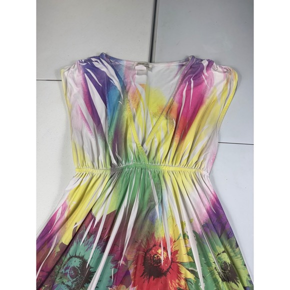 Belinda Rainbow Sunflower Dress V-Neck Sleeveless Summer Made in USA L - Picture 4 of 10